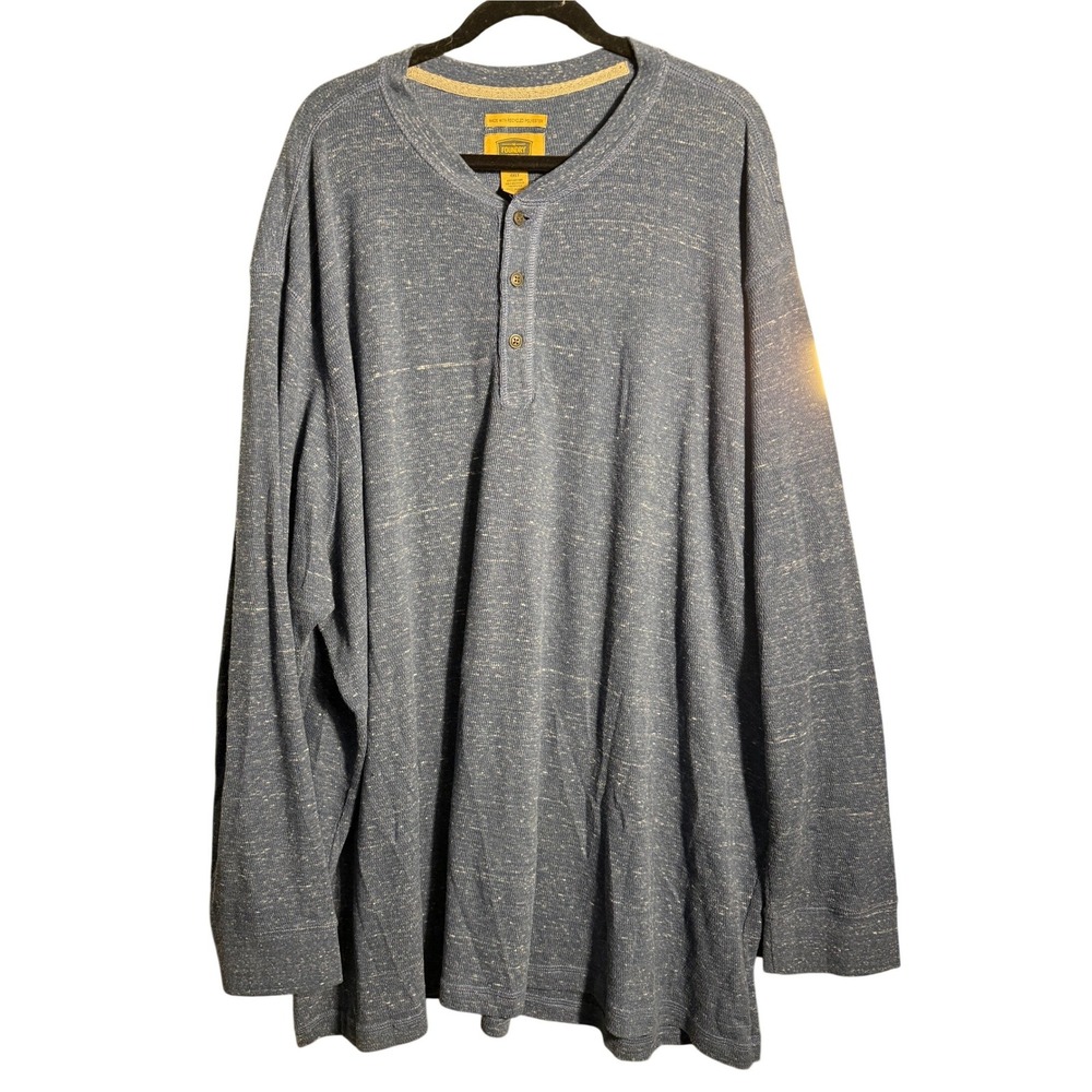 The Foundry Supply Co Mens 4XLT Blue Marled Waffle Knit Long Sleeve Henley Shirt